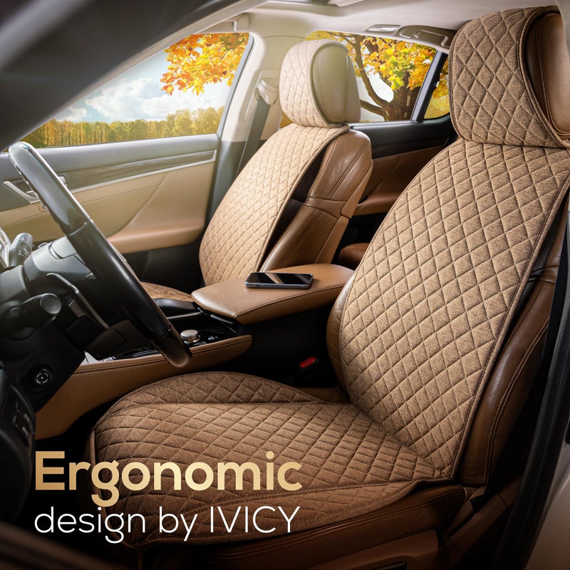 IVICY Linen Car Seat Cover for Cars - Non-Slip Soft & Breathable - Front Car Seat Protector Covers Universal Fits Most Automotive  Vans  SUVs  Trucks - 1 Unit - Brown - Image 2